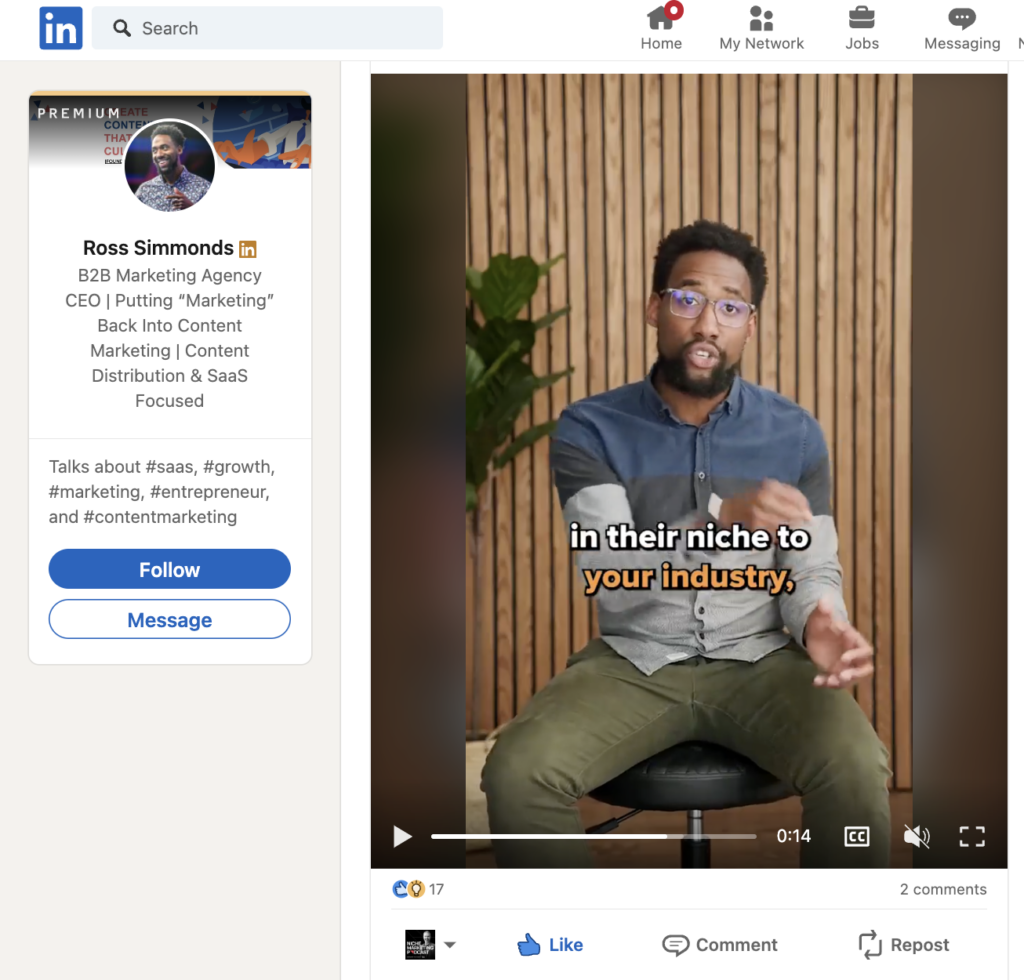 ross simmonds linkedin content marketing idea that works