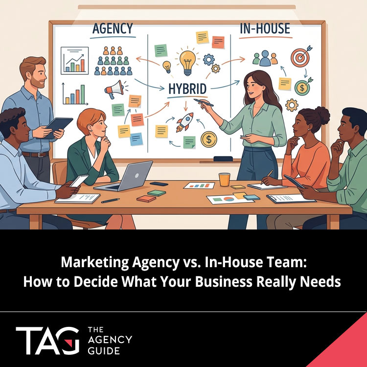 Team deciding on benefits of a Marketing Agency vs. In-House Team